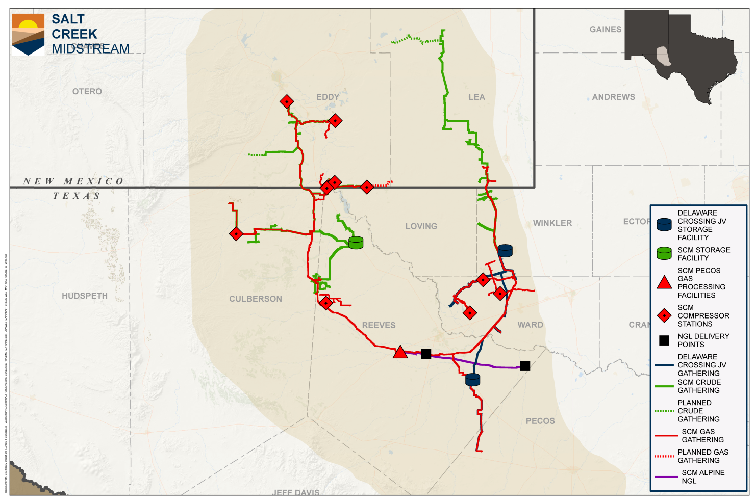 Map of Salt Creek Midstream operations